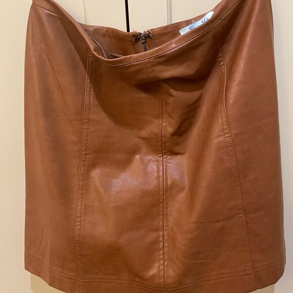 She + Skye Faux Leather Mini Skirt in Caramel Coffee Brown, Size L - Picture 1 of 5